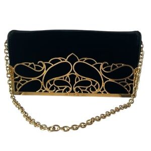 ETRO Milano Made in Italy Elegant Black Velvet and Gold Clutch